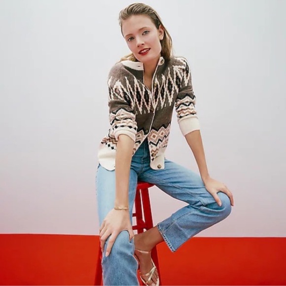 J. Crew Geometric Brown and Cream Cardigan - Picture 5 of 14